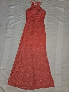 Bisou Bisou Orange Lace Maxi Dress